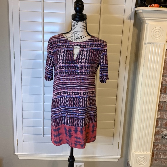 Bcbgmaxaroa keyhole 100% silk dress multi bright colors size Small - Picture 4 of 17